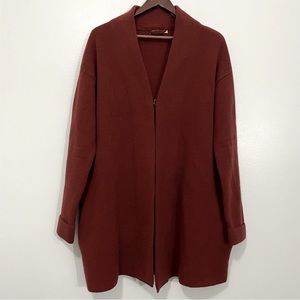 WoolOvers Rusty Red Wine Color Lambswool Long Cardigan Sweater Size M